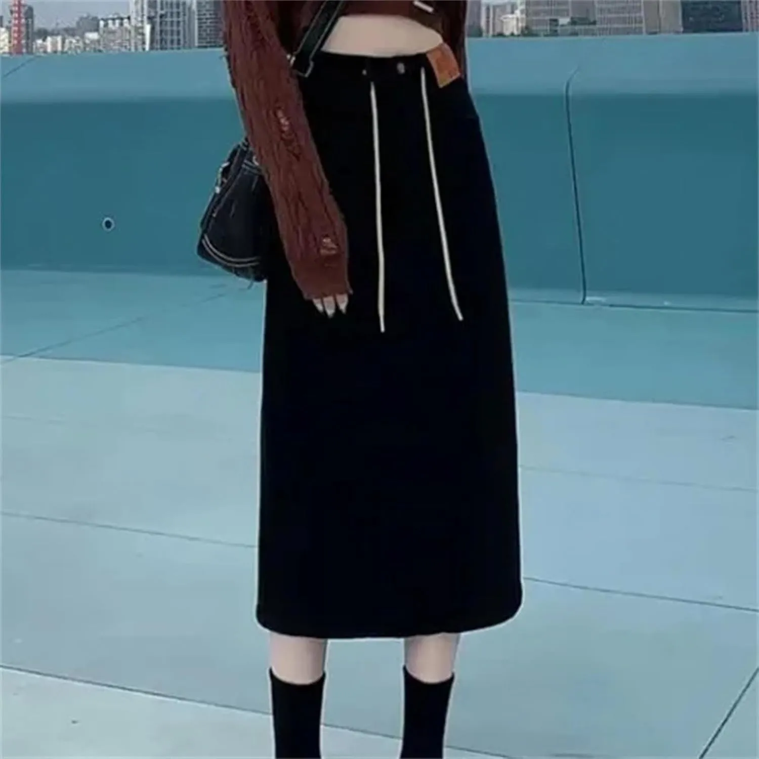 Women's High-Waisted Denim Skirt  Slimming Medium-Length A-Line Spring-Summer Half-Length Skirt