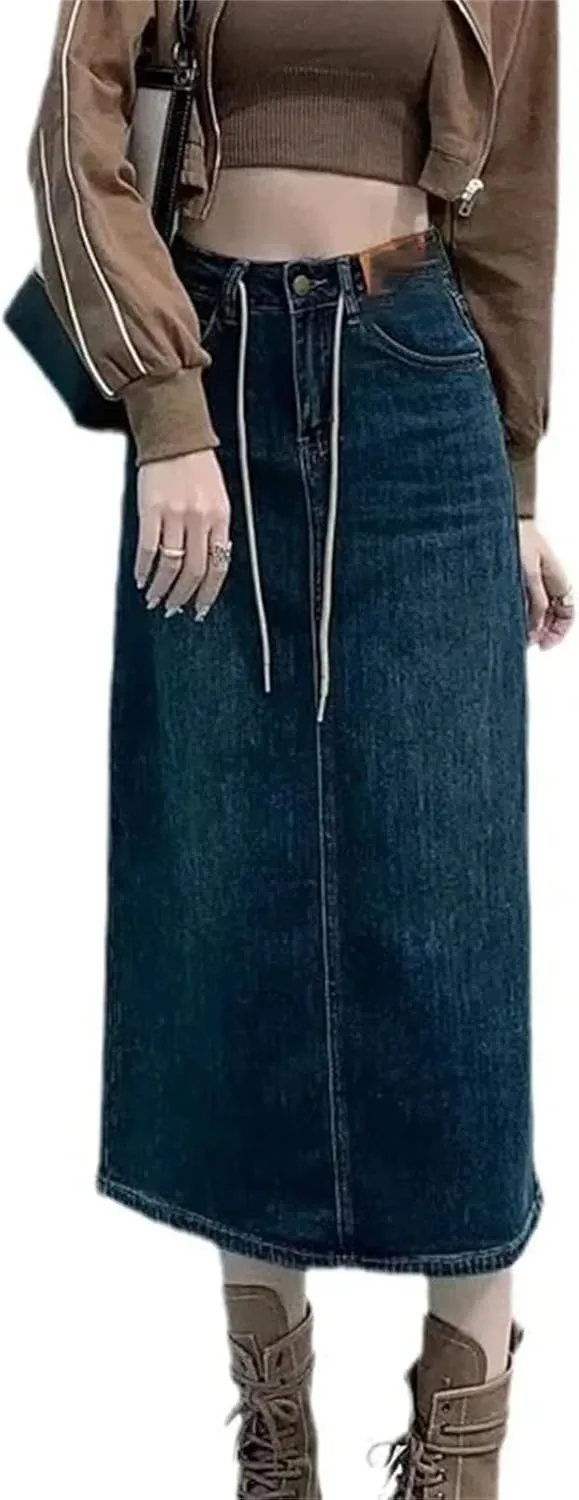 Women's High-Waisted Denim Skirt  Slimming Medium-Length A-Line Spring-Summer Half-Length Skirt