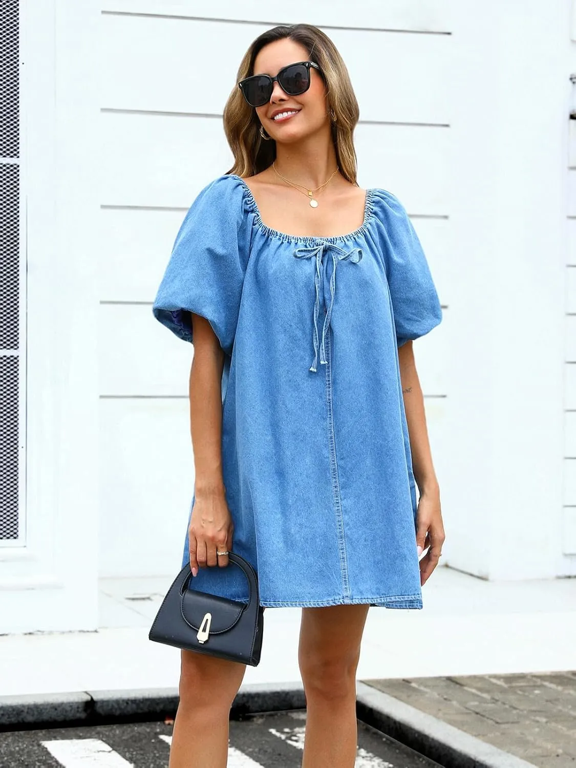 Womens Jean Dress Puff Sleeve Blue Plus Size Western Midi Denim Dress for Women 2025 Sexy Denim Romper
