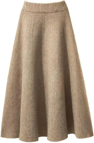Women's Knitted Pleated Skirt Midi Elastic High Waist A-Line Sweater Winter Wool Long Mom Skirt