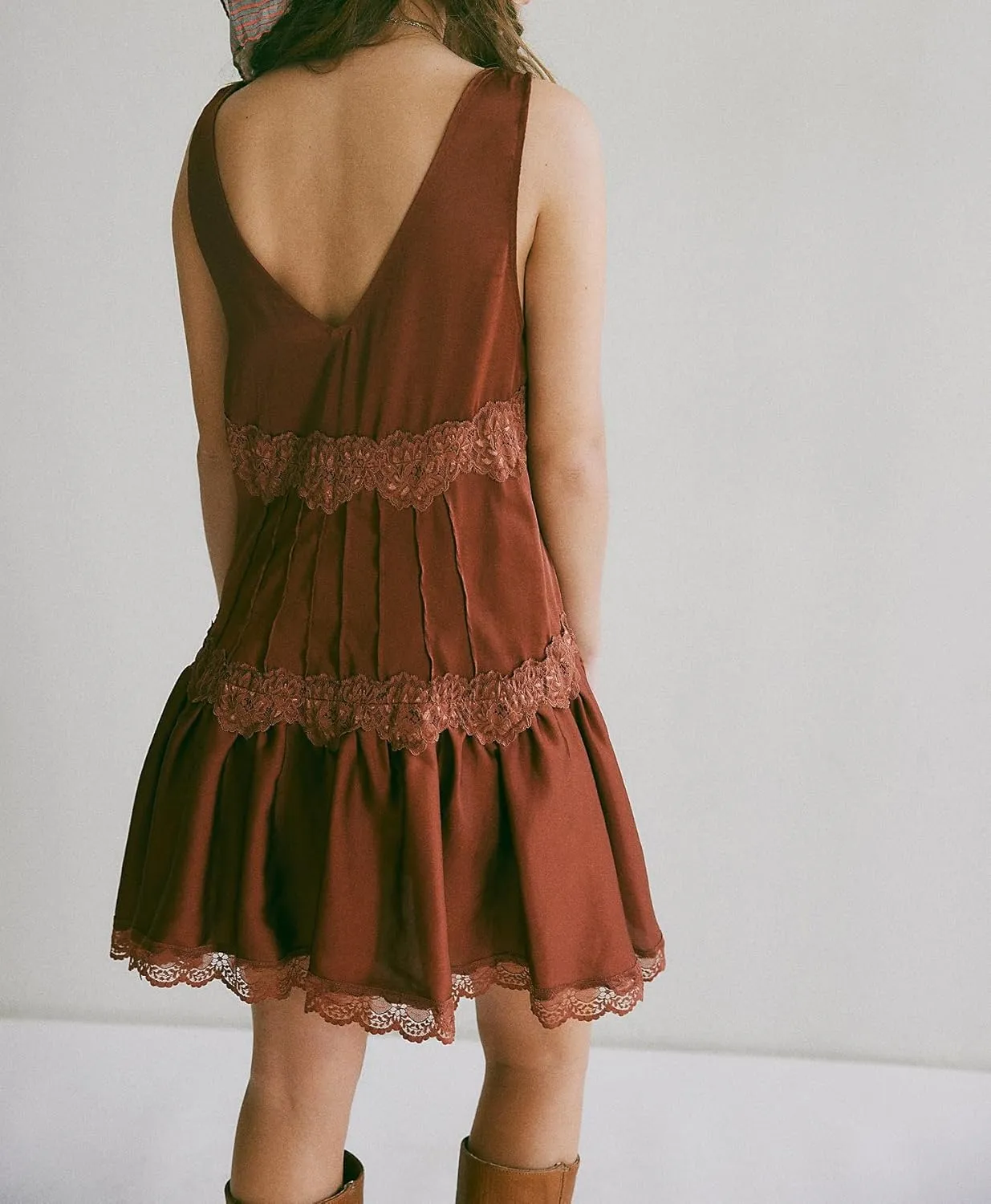Womens Lace Slip Dress Drop Waist Layering Y2k Sleeveless Sexy Boho Flowy Swing Short Layered Mini Dress