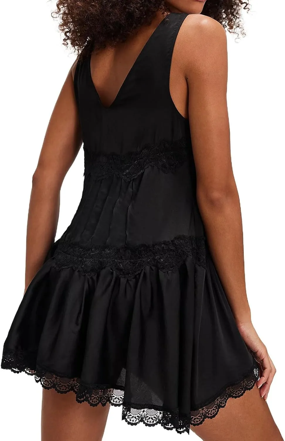 Womens Lace Slip Dress Drop Waist Layering Y2k Sleeveless Sexy Boho Flowy Swing Short Layered Mini Dress