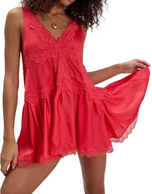 Womens Lace Slip Dress Drop Waist Layering Y2k Sleeveless Sexy Boho Flowy Swing Short Layered Mini Dress