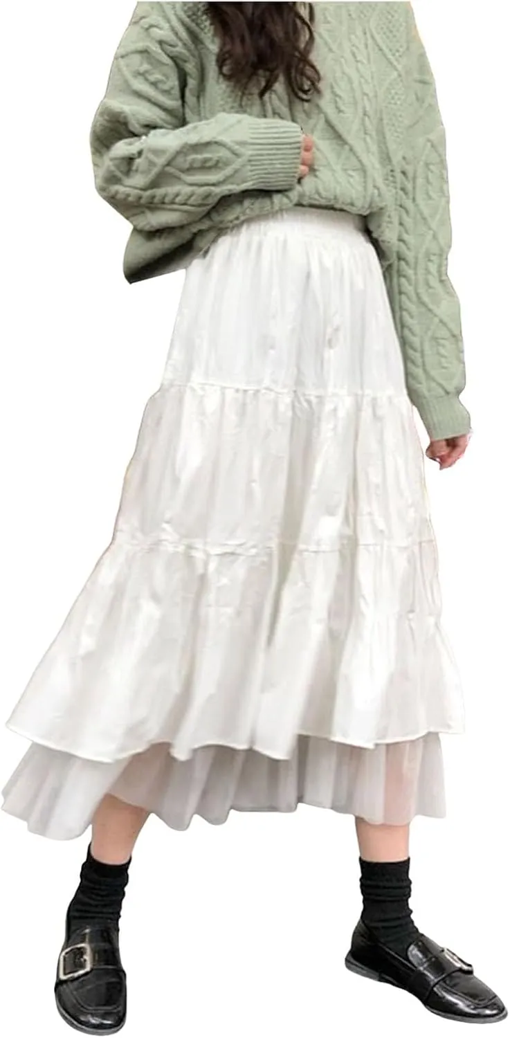 Women's Layered Tiered Skirt Summer Casual Elegant High Waisted Loose Flowy Long Skirts with Pockets 2025 Y2K