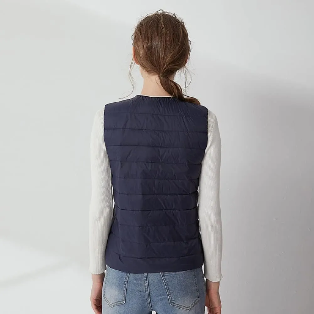 Women's Lightweight Down Vest Crewneck Button Down Packable Puffer Vest Ultra Light Slim Fit Sleeveless Waistcoat