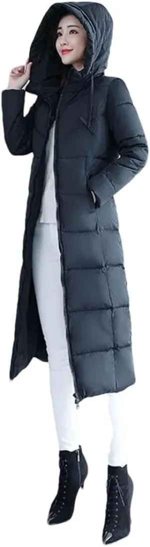 Womens Long Down Cotton Coat Winter Warm Jacket Thicken Warm Padded Puffer Parkas Casual Hooded Jacket Overcoat