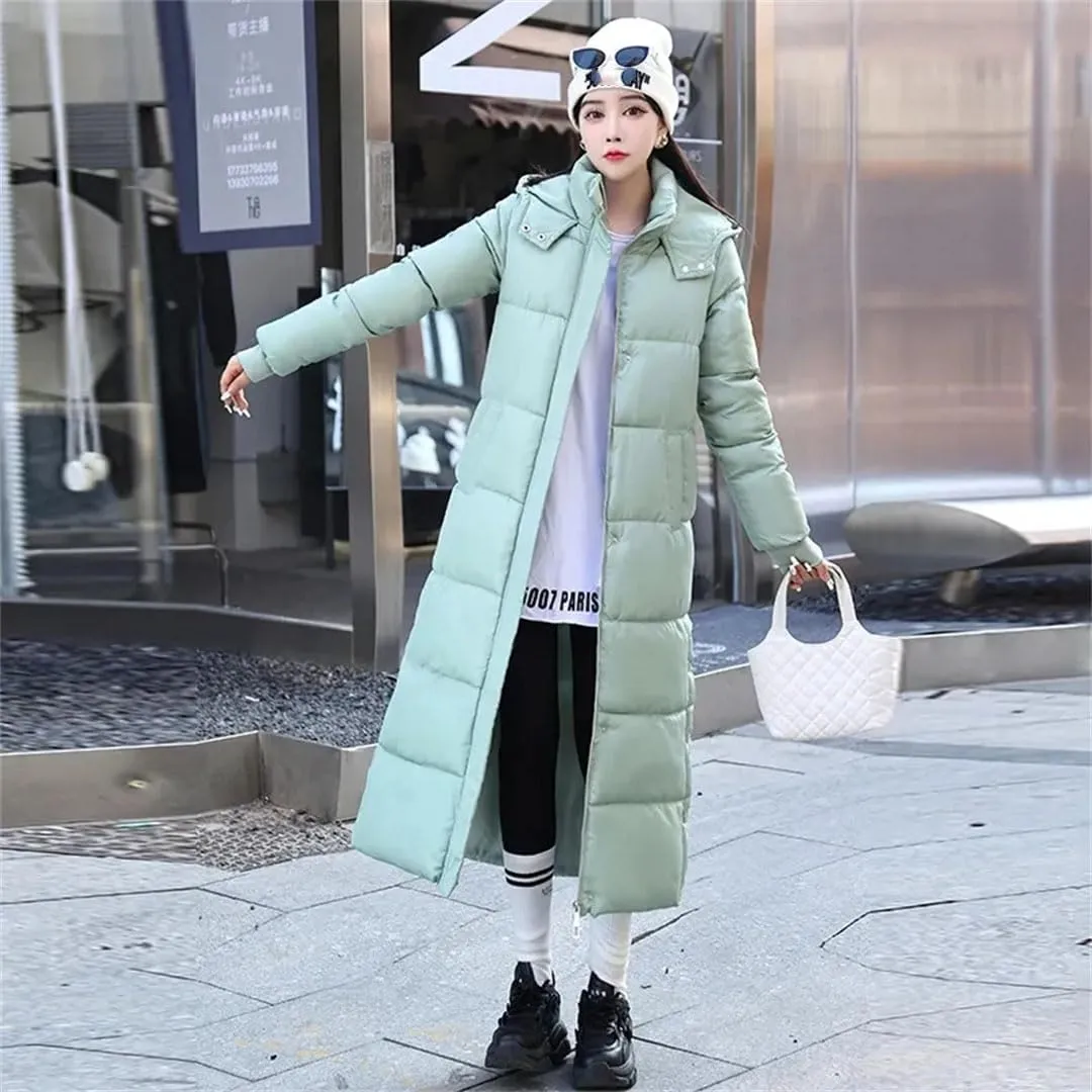 Women's Long Hooded Down Cotton Coat For Jacket Winter Padded Puffer Parkas Thicken Warm Cotton Jacket Overcoat