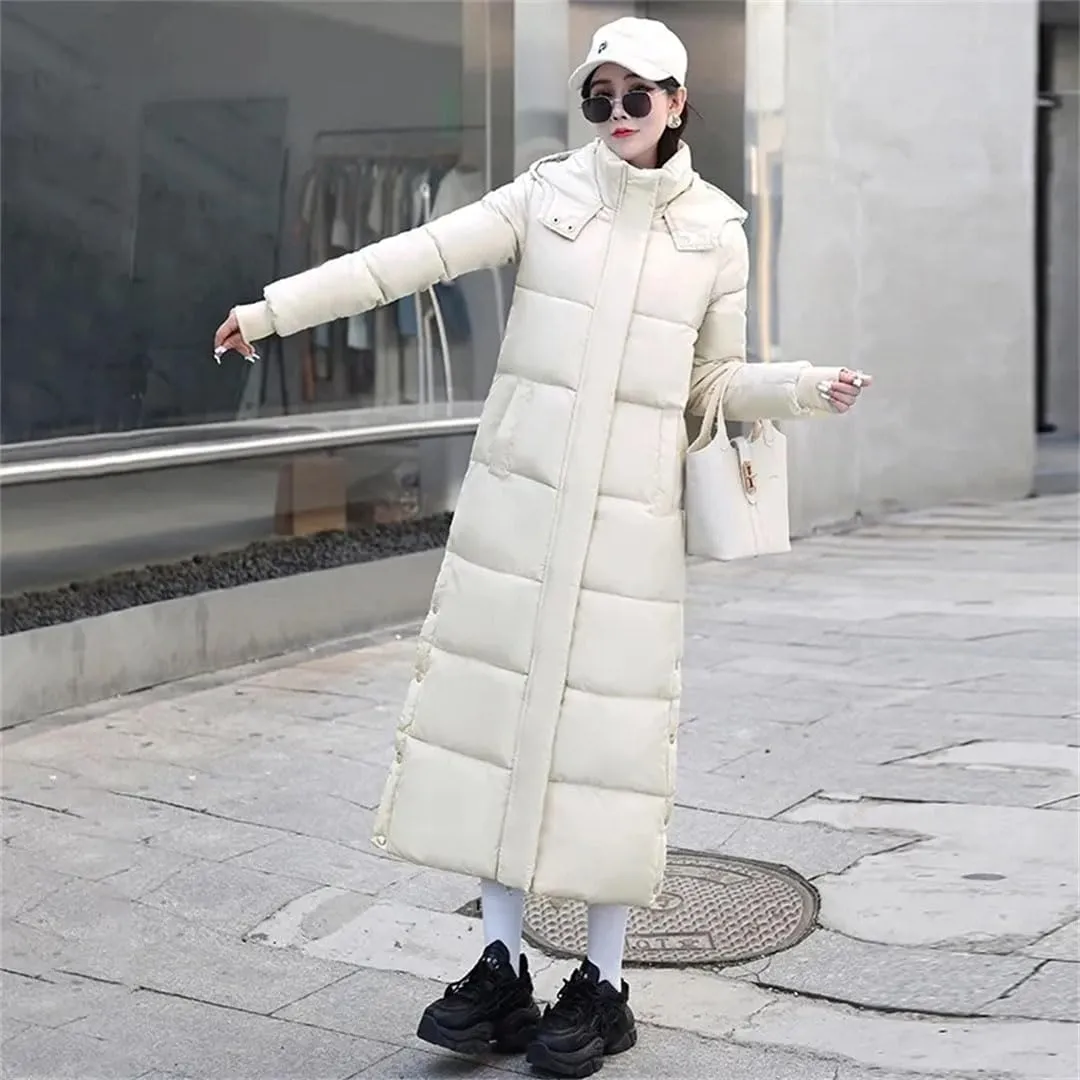 Women's Long Hooded Down Cotton Coat For Jacket Winter Padded Puffer Parkas Thicken Warm Cotton Jacket Overcoat