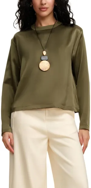 Women's Long Sleeve Pure Silk Fitted T Shirt 19MM Charmeuse Mulberry Silk Lightweight Crewneck Basic Tee Undershirt