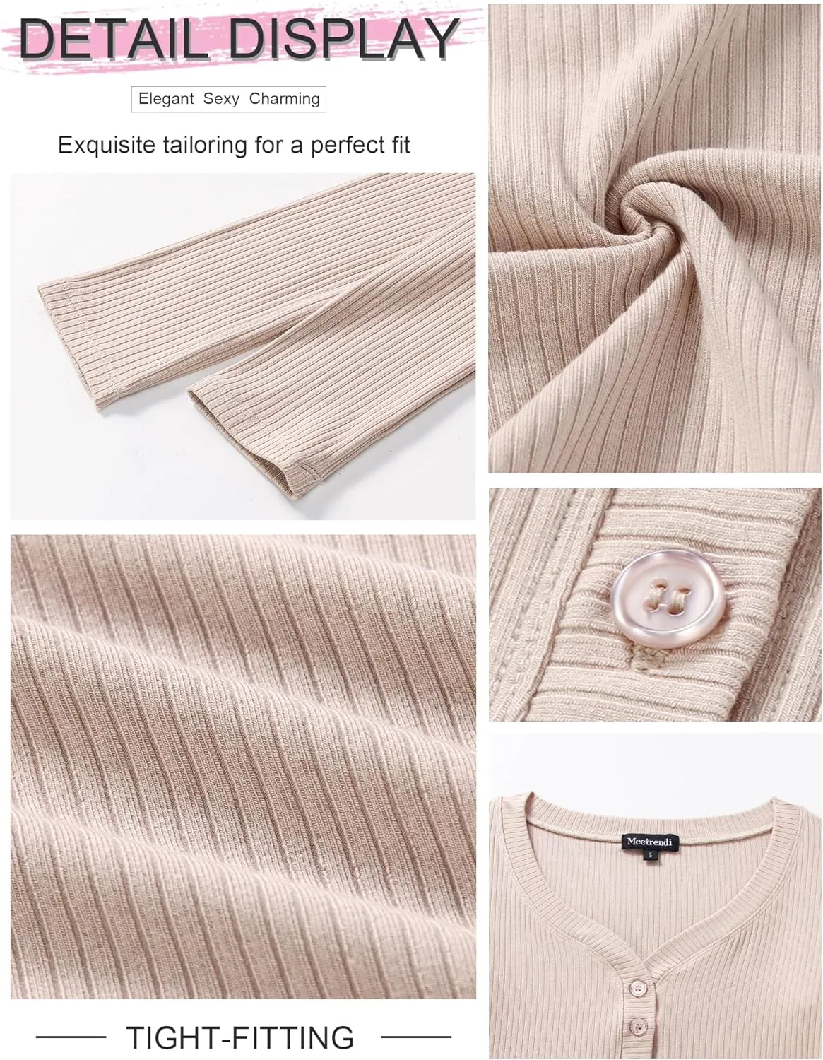 Women's Long Sleeve V Neck Shirt Sexy Henley Fitted Tight Going Out Top Ribbed Knit Button Fall Fashion 2024