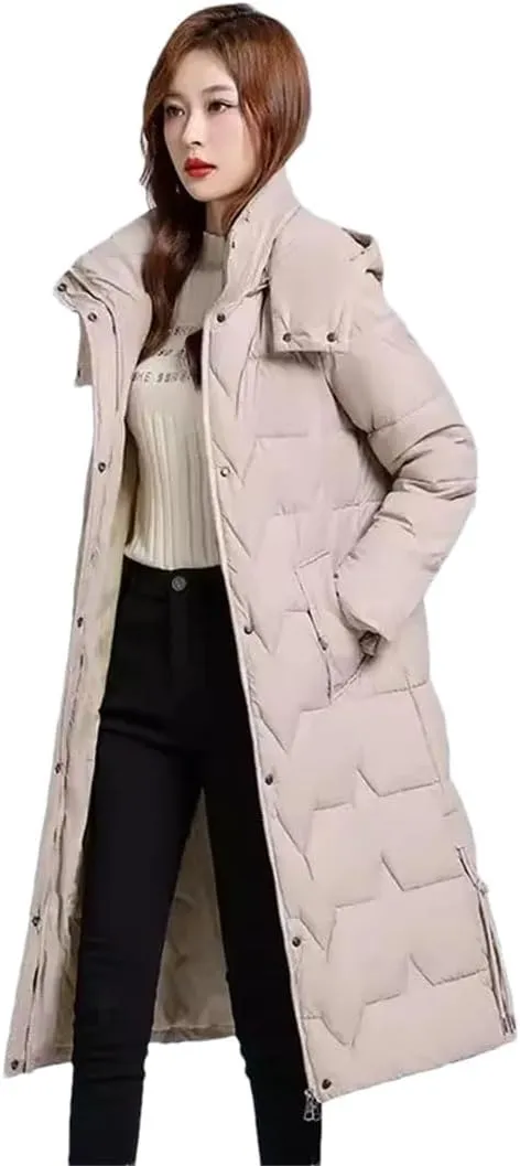 Womens Long Warm Winter Jacket Hooded Down Cotton Coat Cotton-Padded Parkas Femlae Padded Puffer Coat