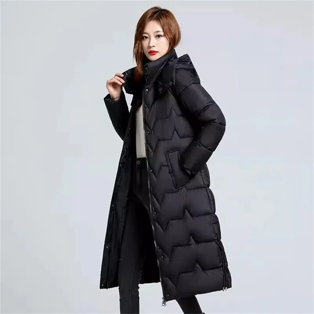 Womens Long Warm Winter Jacket Hooded Down Cotton Coat Cotton-Padded Parkas Femlae Padded Puffer Coat