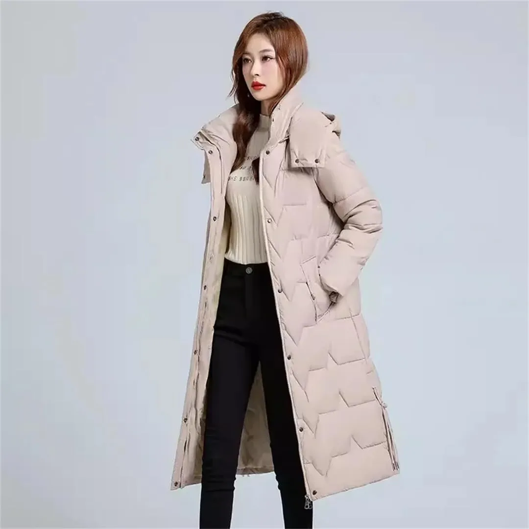 Womens Long Warm Winter Jacket Hooded Down Cotton Coat Cotton-Padded Parkas Femlae Padded Puffer Coat
