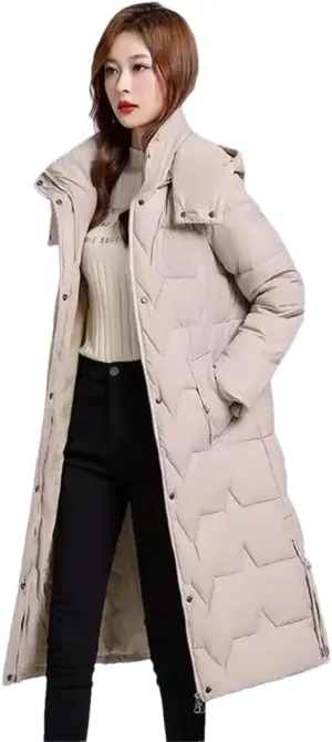 Womens Long Warm Winter Jacket Hooded Down Cotton Coat Cotton-Padded Parkas Femlae Padded Puffer Coat