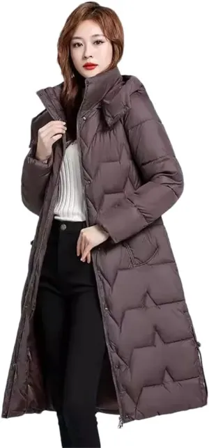 Womens Long Warm Winter Jacket Hooded Down Cotton Coat Cotton-Padded Parkas Femlae Padded Puffer Coat