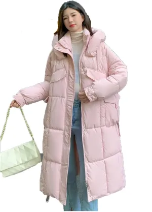 Womens Long Winter Jacket Down Cotton Coat Thick Warm Cotton Padded Coat Large Loose Puffer Parkas Hooded