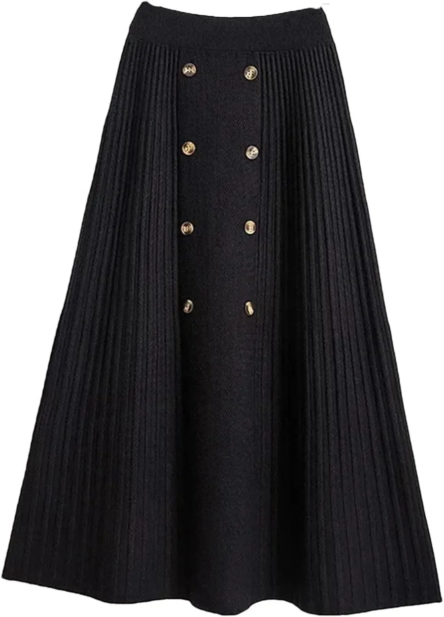 Women's Medium-Length Knit Skirt A-Line Pleated Skirt Loose Fitting Skirt
