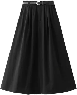 Womens Midi Skirt Pleated Midi Skirts Long Skirt with Pockets Flared Solid Color Dresses Comfort Umbrella Skirt