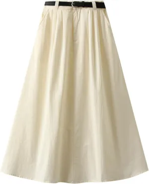 Womens Midi Skirt Pleated Midi Skirts Long Skirt with Pockets Flared Solid Color Dresses Comfort Umbrella Skirt