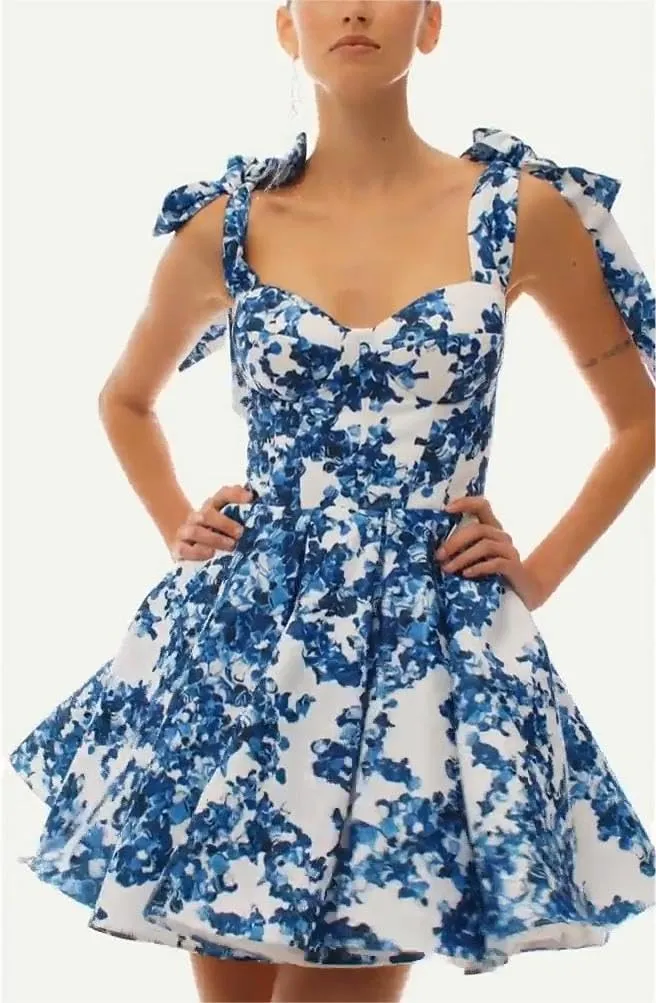 Women's New Strapless Organza Short Floral Temperament Dresses Bridesmaid Prom Evening Gowns