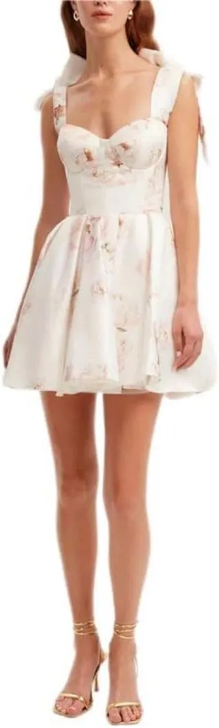 Women's New Strapless Organza Short Floral Temperament Dresses Bridesmaid Prom Evening Gowns