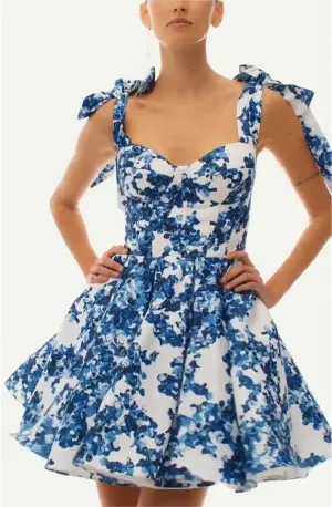 Women's New Strapless Organza Short Floral Temperament Dresses Bridesmaid Prom Evening Gowns