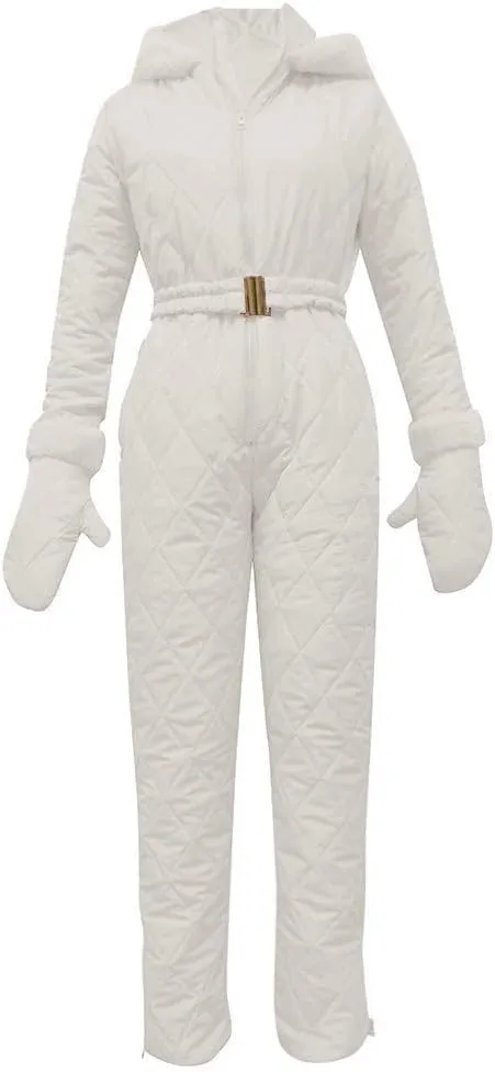 Womens One Piece Snowsuit Winter Onesies Ski Jumpsuits Outdoor Sports Waterproof Ski Outfits Romper with Fur Hood
