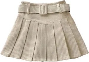 Women's Pleated Mini Skirt  Students Corduroy Solid Color Vintage Slim Fit All-Match Lightweight Golf Skirt