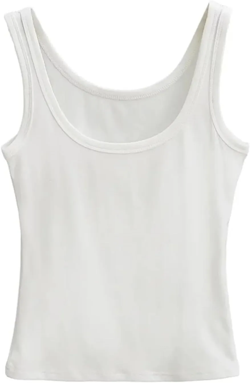 Women's Round Neck Sleeveless Camisole Solid Color Casual Slim Fit Lightweight Summer Tank Top