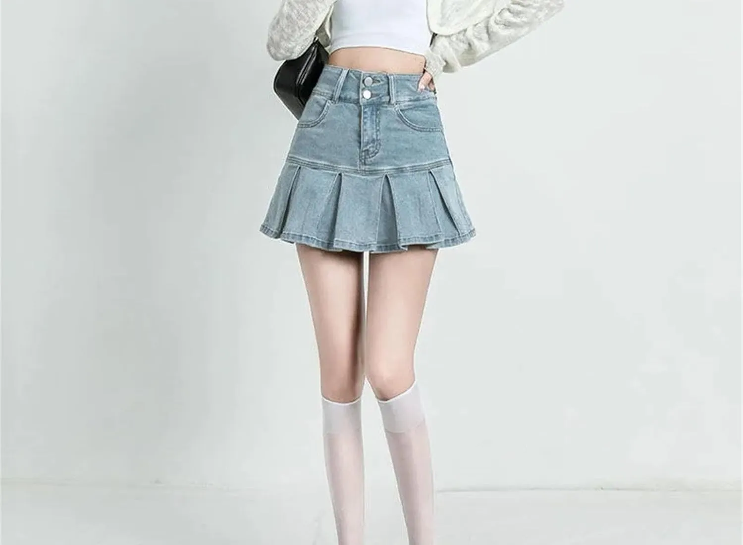 Women's Ruffle Denim Skirt Vintage High Waisted Casual Jeans Skirts Stretch Slim A-Line Skirt