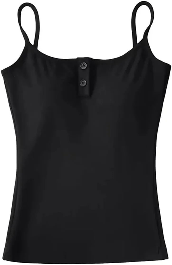 Women's Square Neck Camisole Button Decoration Built-in Chest Pad Daily Casual Summer Tank Top