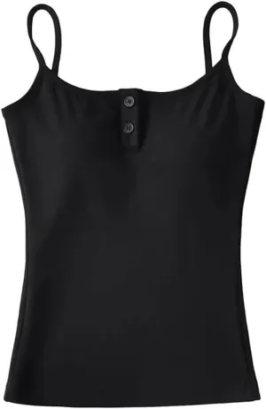 Women's Square Neck Camisole Button Decoration Built-in Chest Pad Daily Casual Summer Tank Top