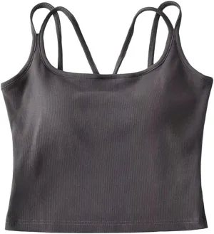 Women's Square Neck Camisole Short Tank Top Built-in Chest Pad Summer Casual Camisole