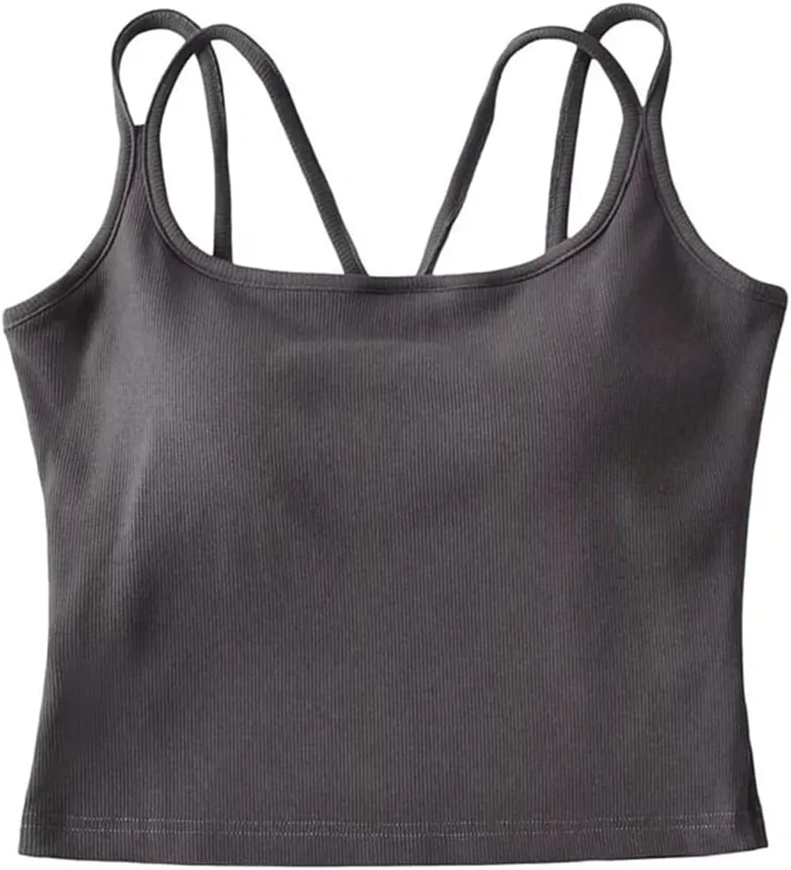 Women's Square Neck Camisole Short Tank Top Built-in Chest Pad Summer Casual Camisole