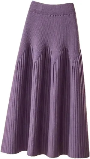 Women's Sweater Dresses Fashion Pleated High Waisted A-Line Half Length Skirt Loose Women's Mid Length Skirt