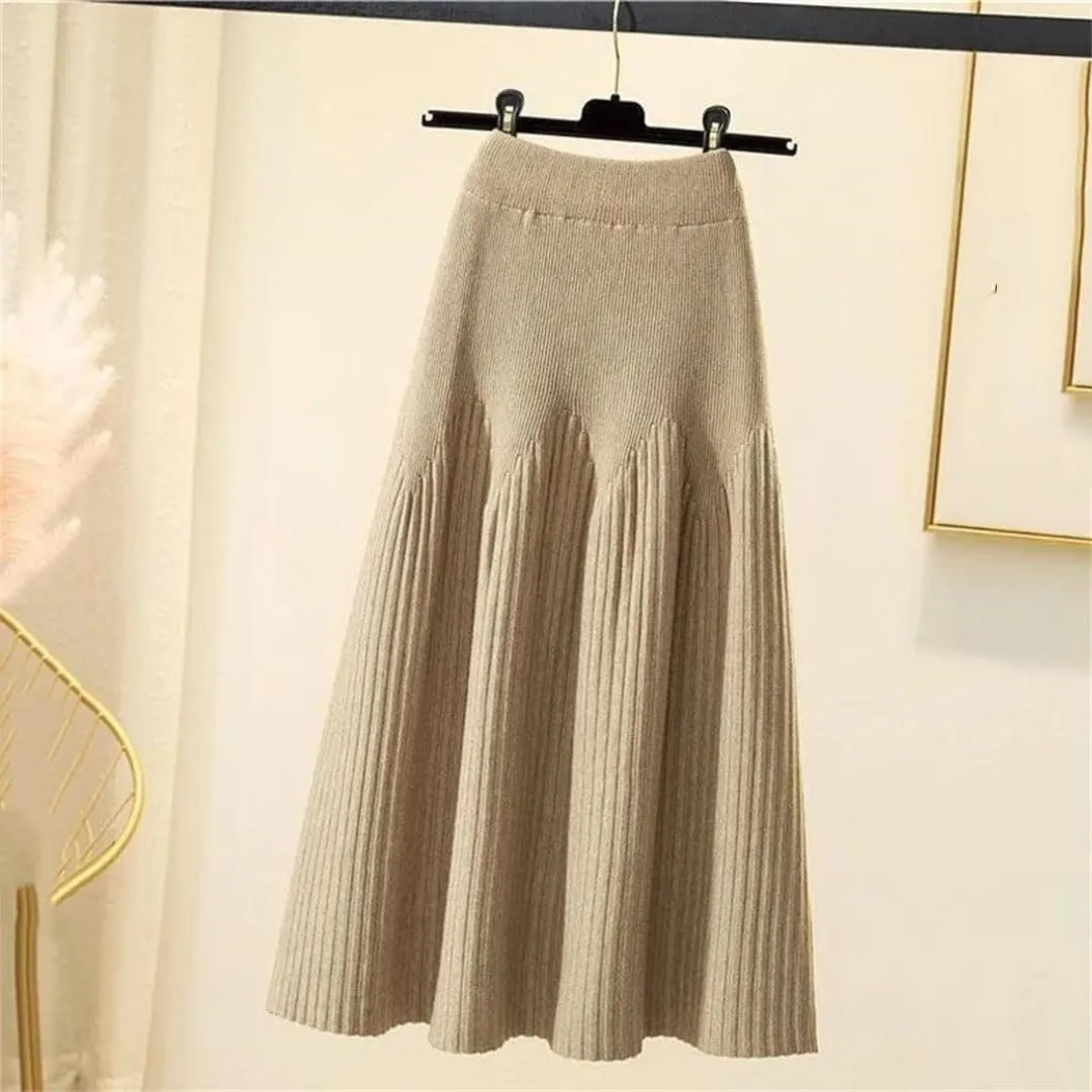 Women's Sweater Dresses Fashion Pleated High Waisted A-Line Half Length Skirt Loose Women's Mid Length Skirt