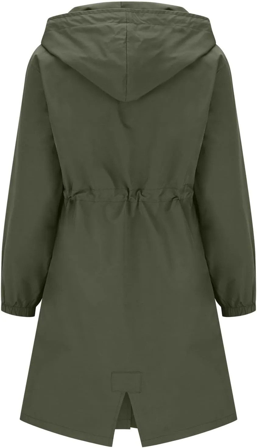 Womens Trench Coat Mid Length Hooded Cuffed Sleeve Rain Jacket Button Long Windproof Rain Coat with Pockets Outdoor