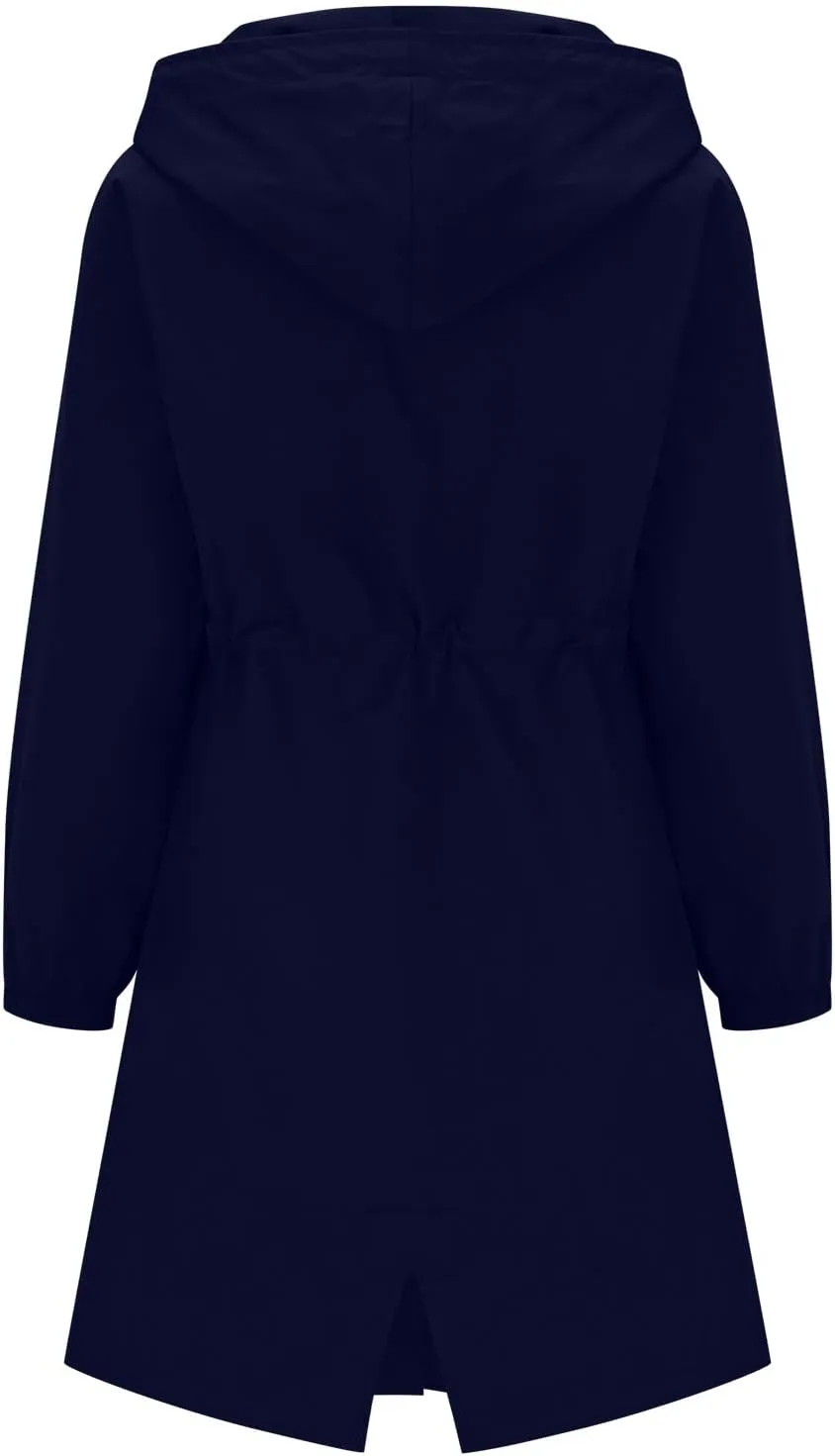 Womens Trench Coat Mid Length Hooded Cuffed Sleeve Rain Jacket Button Long Windproof Rain Coat with Pockets Outdoor
