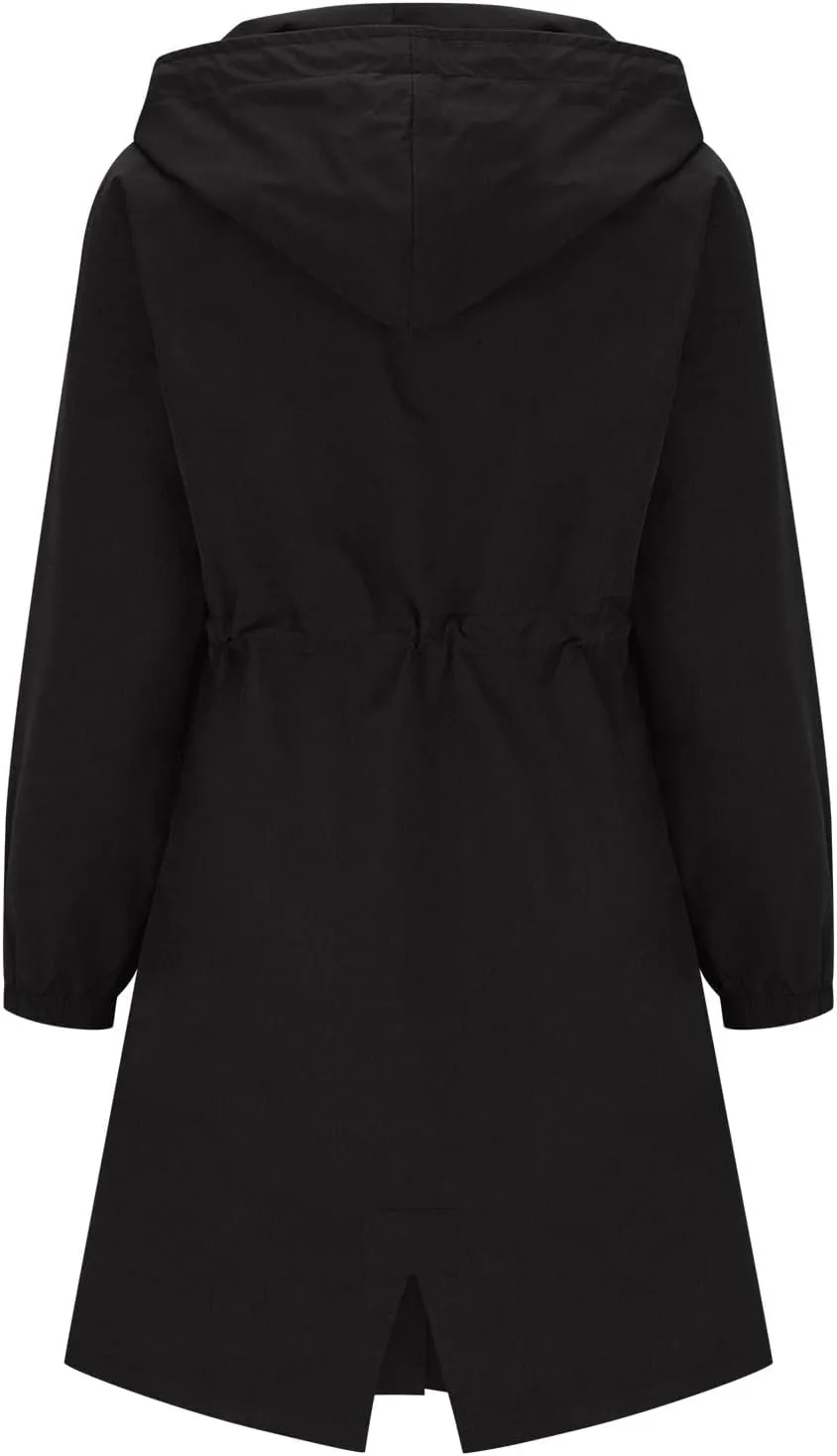 Womens Trench Coat Mid Length Hooded Cuffed Sleeve Rain Jacket Button Long Windproof Rain Coat with Pockets Outdoor