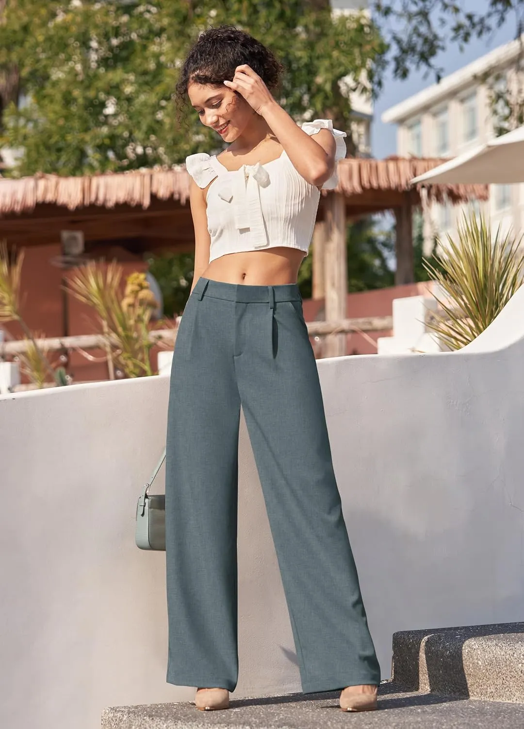 Women's Wide Leg Work Dress Pants High Waisted Casual Slacks Business Office Pants with Pockets 29"/31"