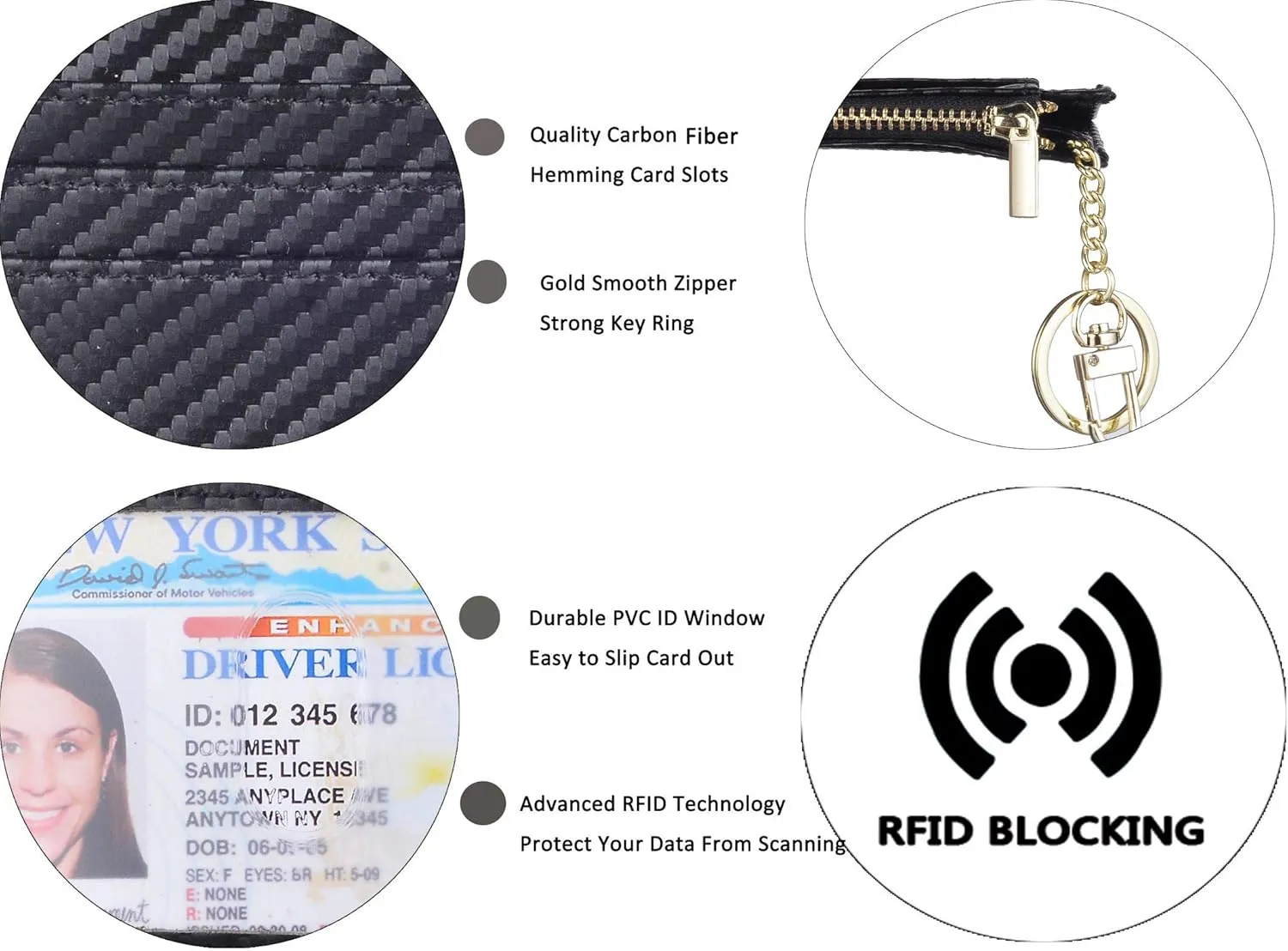woogwin Slim RFID Credit Card Holder for Women Mini Front Pocket Wallet Purse With Keychain