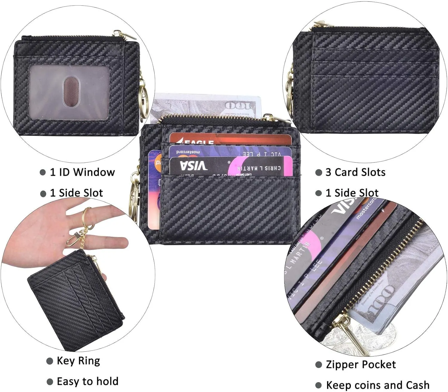 woogwin Slim RFID Credit Card Holder for Women Mini Front Pocket Wallet Purse With Keychain