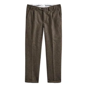 Wool Herringbone Trousers Brown