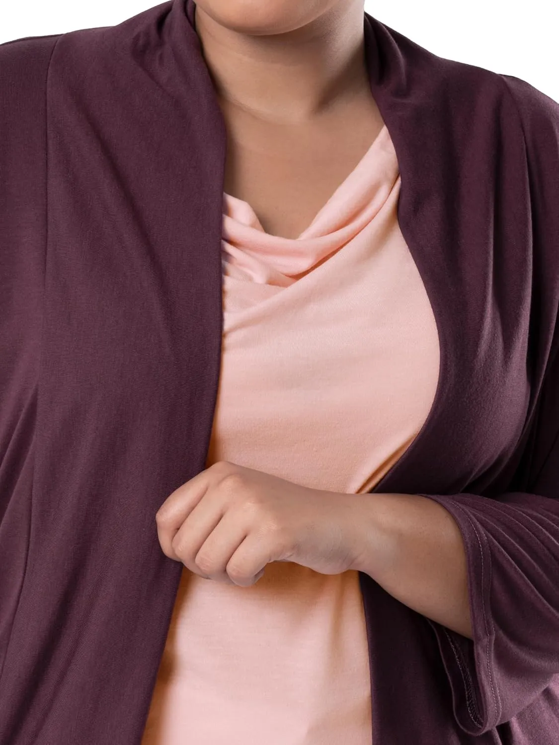Wright's womens Plus Size 3/4" Sleeve Draped Open Front Jersey Pocket Cardigan
