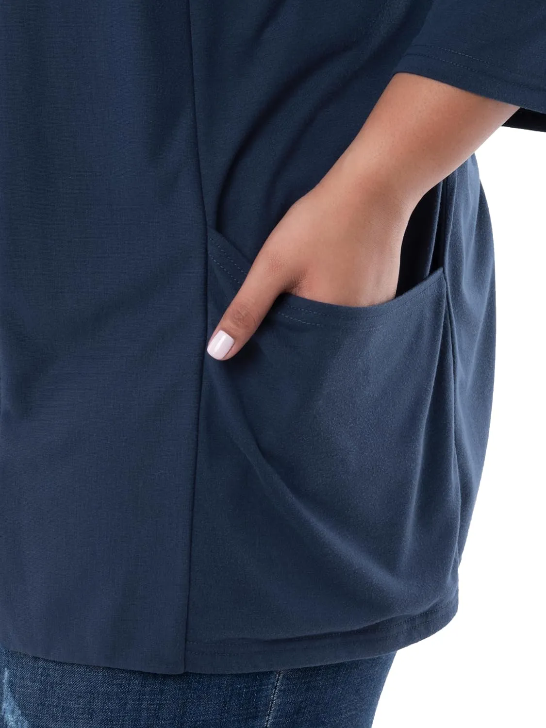Wright's womens Plus Size 3/4" Sleeve Draped Open Front Jersey Pocket Cardigan