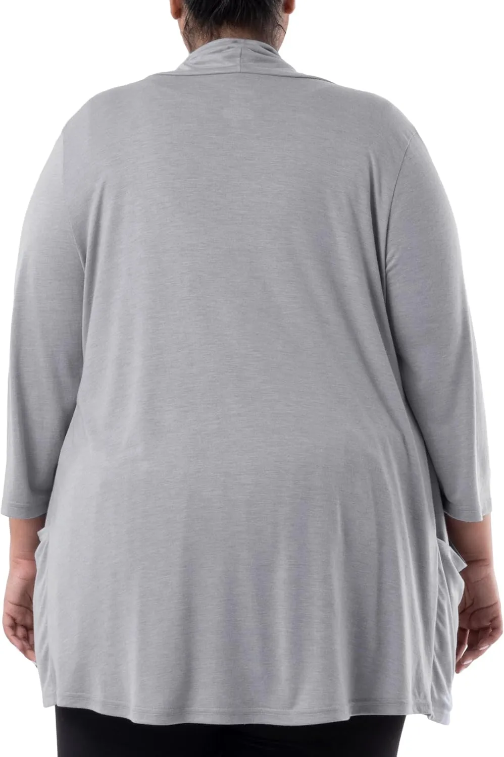 Wright's womens Plus Size 3/4" Sleeve Draped Open Front Jersey Pocket Cardigan