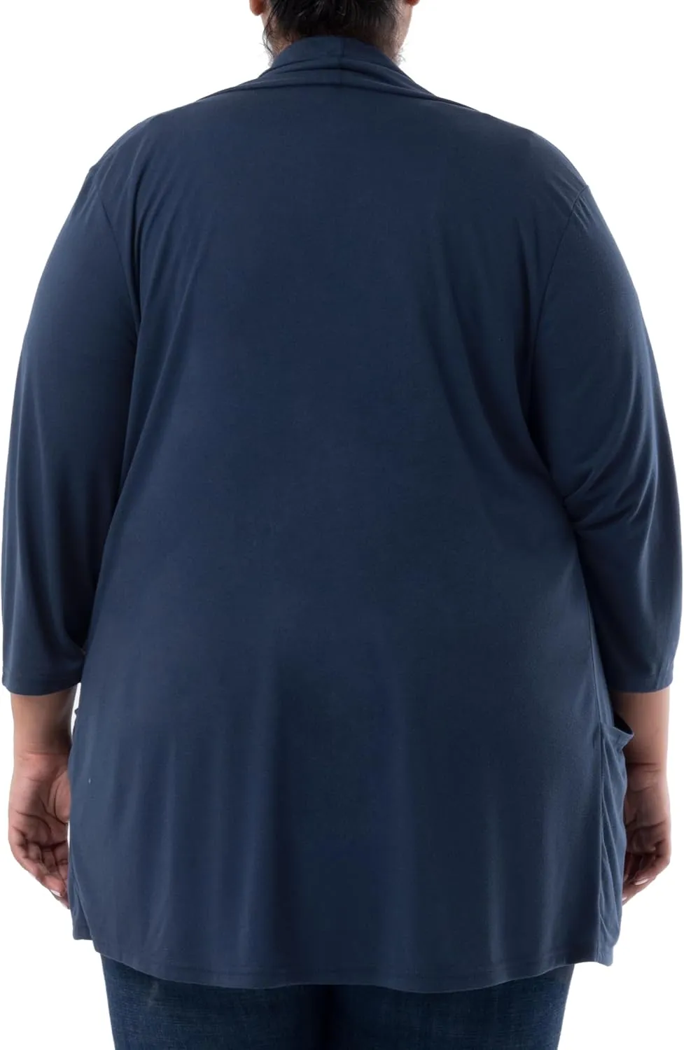 Wright's womens Plus Size 3/4" Sleeve Draped Open Front Jersey Pocket Cardigan