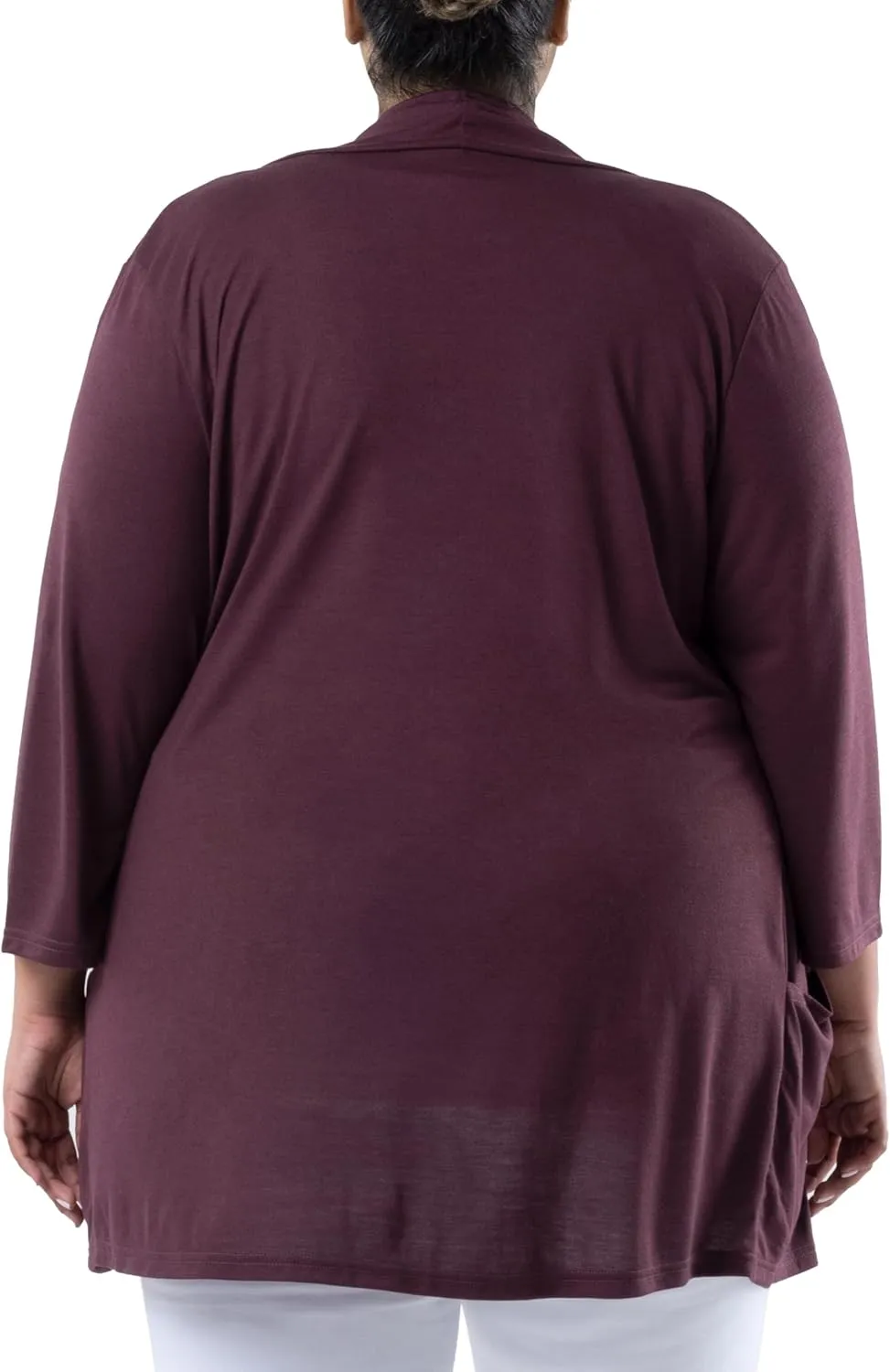 Wright's womens Plus Size 3/4" Sleeve Draped Open Front Jersey Pocket Cardigan