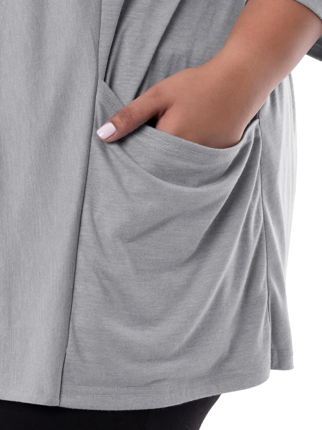 Wright's womens Plus Size 3/4" Sleeve Draped Open Front Jersey Pocket Cardigan