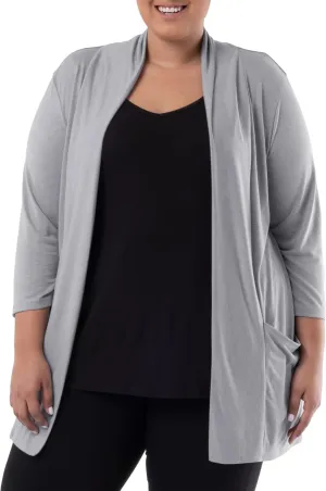 Wright's womens Plus Size 3/4" Sleeve Draped Open Front Jersey Pocket Cardigan